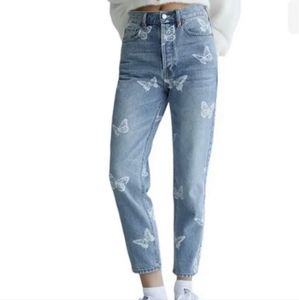 PacSun Butterfly Print Ultra High Rise Slim Fit Cropped Jeans